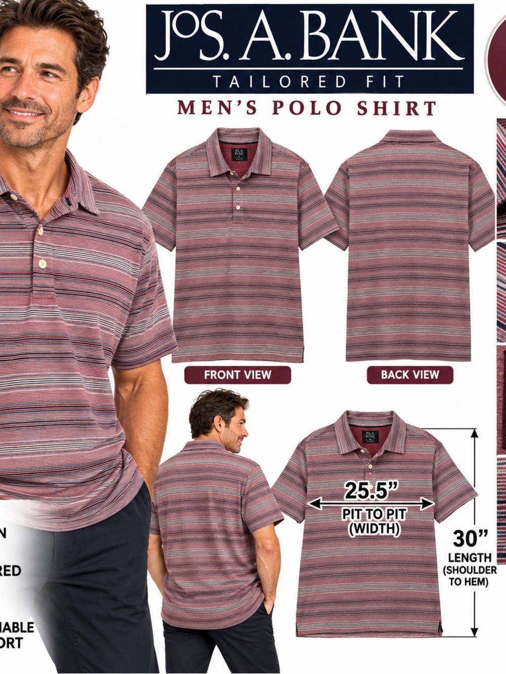 Jos. A. Bank Men’s XL Tailored Fit Striped Polo Shirt 100% Cotton